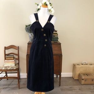 Kristinit brand navy corduroy dress with bronze buttons
